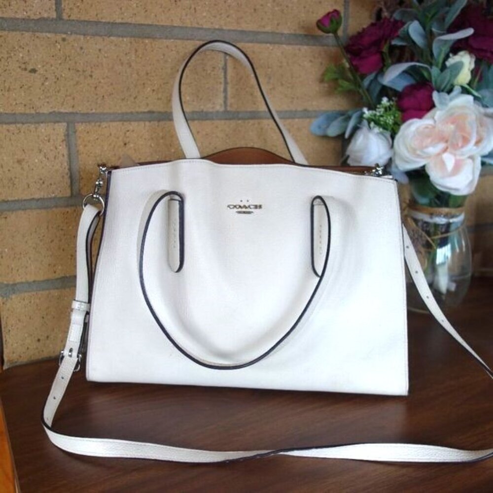 TRENDING Coach Charlie Carryall tote Chalk color EUC w/ Coach Gold zip card case